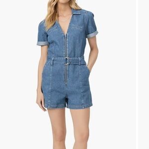 Paige Meg Denim Short Sleeve Romper Blue D-Ring Belt Women’s Size 8 NWT